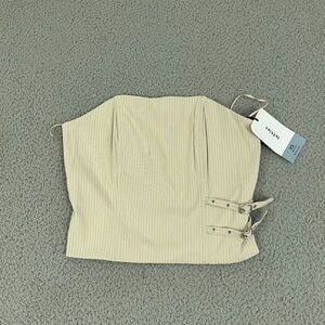 NWT Lefties Corset Women Xs Tan Pin Striped Buckle Croppped